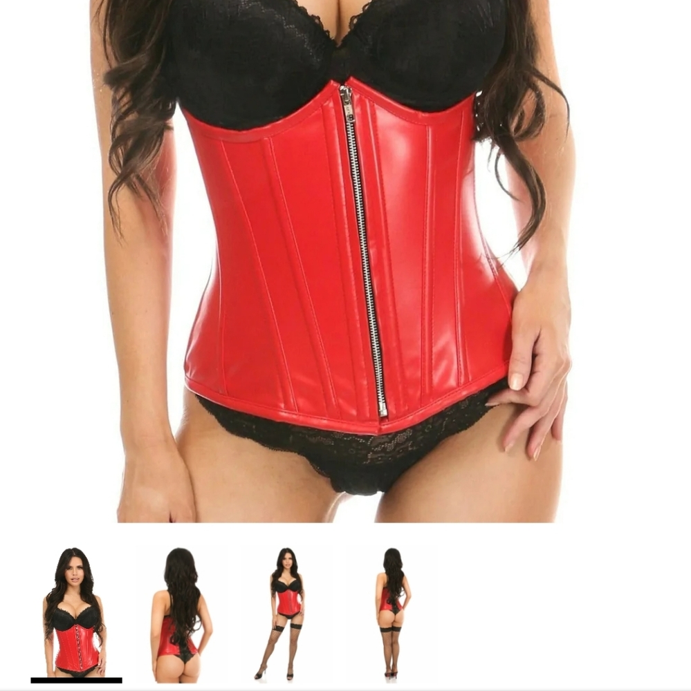 NWOT DAISY CORSETS Red Faux Leather Underbust Corset Sz L